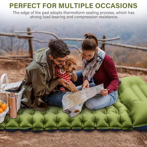 Uniiking® Camping Sleeping Pad, Ultralight Camping Mat with Pillow, Built-in Foot Pump Inflatable Sleeping Pads Compact for Camping Backpacking Hiking Traveling Tent, Green Single