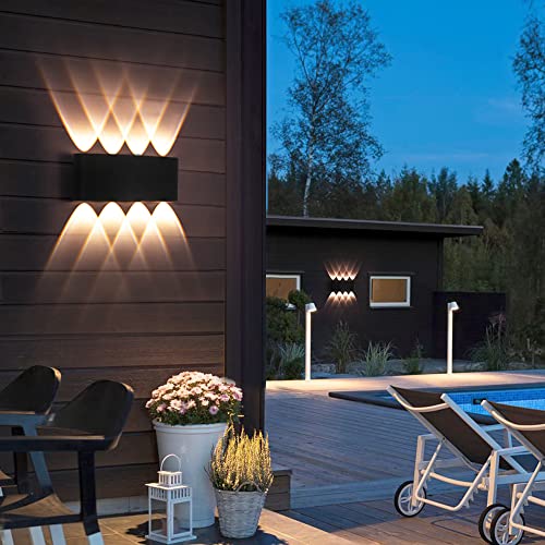 FUPE 2 Pack Outdoor/Indoor LED Outdoor Wall Lights 16W 1600lm IP65 Waterproof Modern Aluminium Up and Down Light Spot Light Wall Lamp (Black 3000K Warm Light)