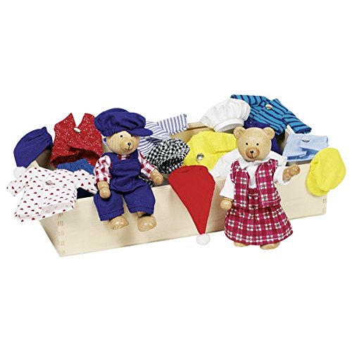goki 51914 - Biegepuppen Bärchens Klamottenkiste, nachhaltige Holzfiguren, Puppen für Kinder, beweglich robustes Holzspielzeug, kreatives Kinderspielzeug, naturbelassen, 10er Set, ab 3 Jahre