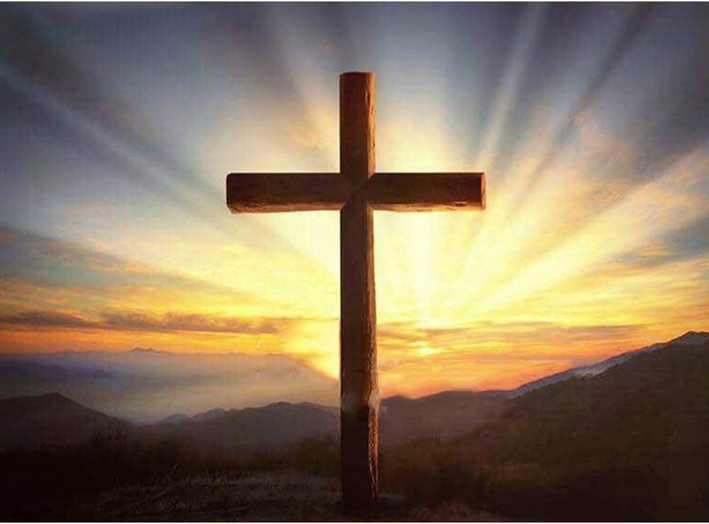 5D DIY Diamond Painting Religious Cross Landscape Diamond Embroidery Jesus Christian Praying Hands Diamond Mosaic Cross Stitch （24x34cm）