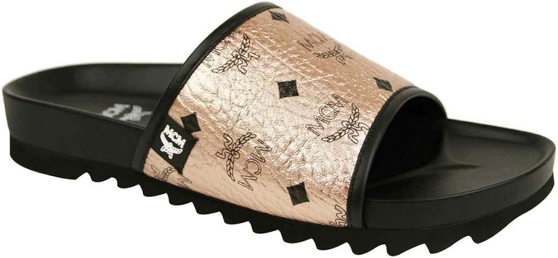 Amazon.com | MCM Men's Champagne Gold Visetos Coated Canvas Slides Sandal MEX8A2K55TC0 | Sandals