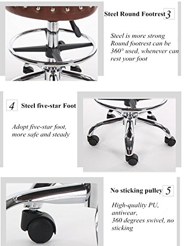 Adjustable Rolling Swivel Stool Hydraulic Saddle Medical Chair with Wheels for Salon Tattoo Spa Massage (Brown)