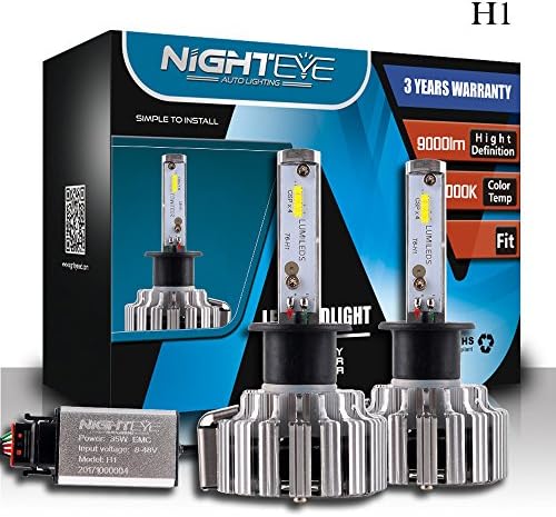 Car LED Headlight Bulbs, Wishshopping Nighteye-A333-T1 H1 80W 9000LM 6000K Cool White IP68 Waterproof CSP LED Chip Car Headlights Bulbs All-in-one Conversion Kit - 3 Year Warranty (pack of 2)
