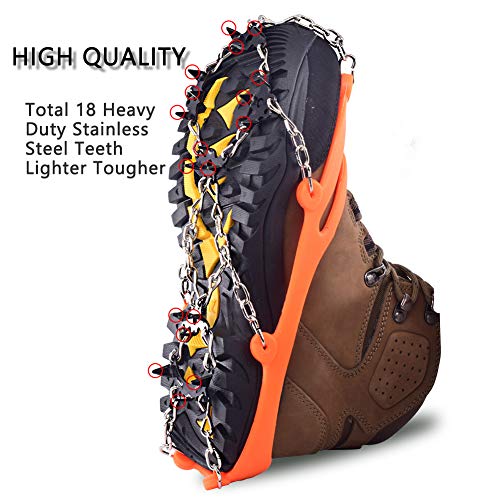 DBlosp Walk Traction Cleats Heavy Duty Trail Spikes Ice Snow Grips Anti Slip Stainless Steel Spikes Footwear Crampons Walking, Jogging Hiking on Snow & Ice (Orange Size:M)