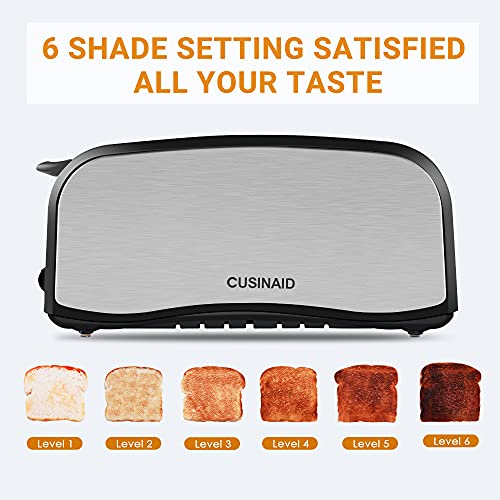 Toaster 4 Slice, CUSINAID 2 Long Slot Toasters with Defrost, Reheat