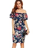 Floerns Women's Floral Ruffle Off Shoulder Party Sexy Bodycon Dress Navy L