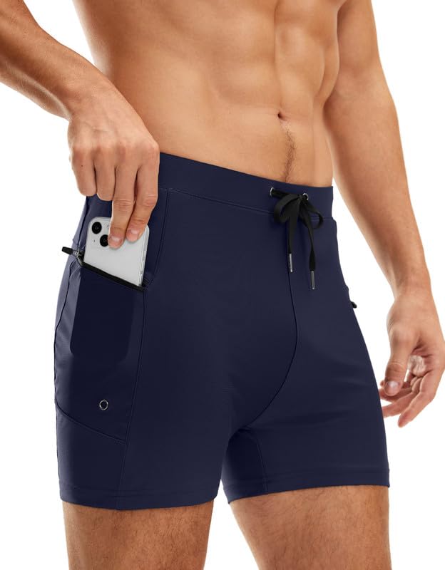 Photo 1 of G Gradual Men's Swimsuit Trunks with Zipper Pockets Quick Dry Swimwear Bathing Suit Swim Briefs Board Shorts for Men(Navy,M)
