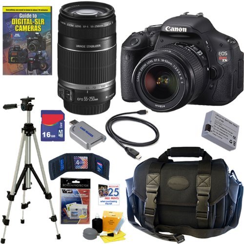 Canon EOS Rebel T3I 18MP DSLR Camera; 18-55 IS II & 55-250 IS Lenses 16GB DLX Kit