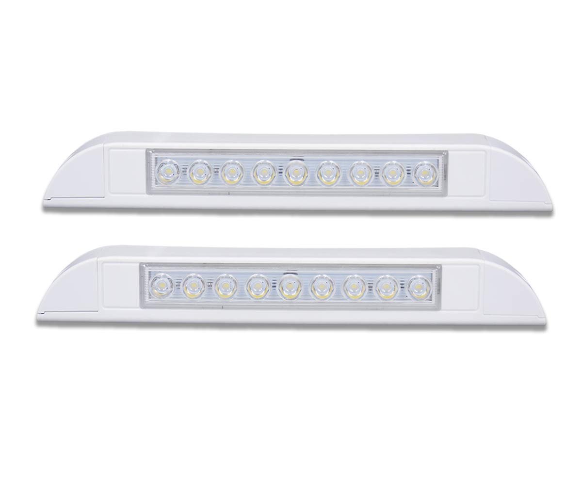 Photo 1 of Raycharm 10" RV & Marine Boat LED Awning Porch Utility Light Fixture, 40° Down Angle Beam, 6000K Cool-White Super Bright, 12V/24V DC, High Light-Output Low Ampere Draw, Waterproof White Finish, 2-Pack