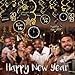 Konsait 2021 New Year Hanging Swirls Garland with Celebration Card Black and Gold, Happy New Year Party Decorations New Years Eve Party Favors Supplies,Already Assembled (30 Piece)