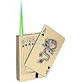 Jet Torch Lighter, Green Flame Dragon Card Lighter, Cool Poker Design Windproof Refillable Butane Lighter, for Outdoor, Indoor, Camping, BBQ, Candle, Birthday, Gift (Without Gas)