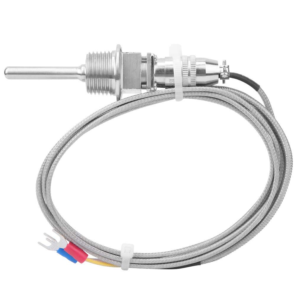 Walfront K-Type Thermocouple Probe, Stainless Steel 1/2NPT, Detachable 3-Pin, 6.6ft Cable, -100 to 1250°C ±1.5%, Industrial High-Temperature Sensor
