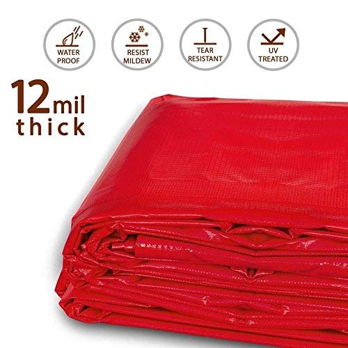 6-Foot by 8-Foot Multi-Purpose 100% Waterproof Red Heavy Duty PVC Vinyl Tarp Cover 12 Mil Thickness for Inflatables, Tents, and Weather Protection
