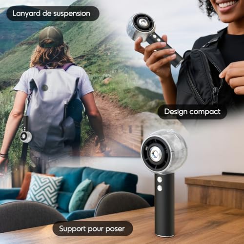 Dnenellr Portable Handheld Misting Fan, Powerful Mini USB Fan, Turbo Motor, 6000mAh Rechargeable Battery, 4 Speeds for Travel, Outdoor, Summer Gift for Women Men (Black)