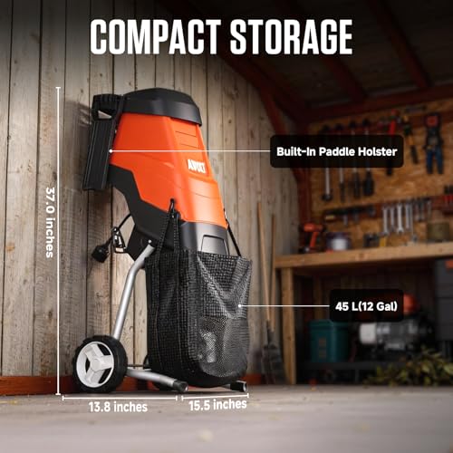AIVOLT Electric Wood Chipper Shredder 15-Amp, 1.8" Cutting Capacity with 12 Gal Anti-Blowout Collection Bag, 2 Extra SK5 Blades, 18:1 Mulching Ratio for Yard Waste, Composting & Garden Cleanup