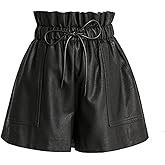 SCHHJZPJ High Waisted Wide Leg Black Faux Leather Shorts for Women