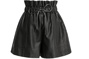 SCHHJZPJ High Waisted Wide Leg Black Faux Leather Shorts for Women