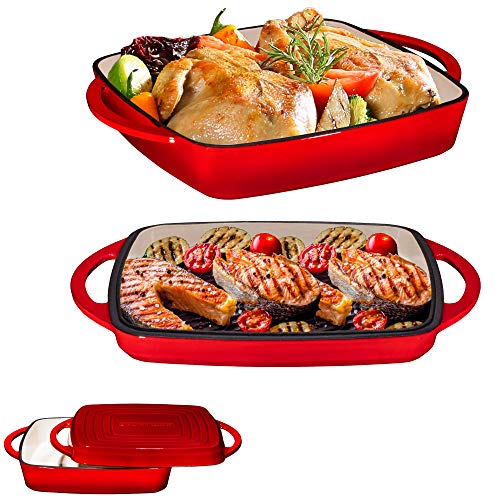 Bruntmor 2in1 Square Enameled Cast Iron Dutch Oven Baking Pan and