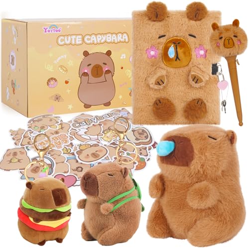 Photo 1 of Capybara Gifts for Girls, Kids Capybara Plush Toys Set with Capybara Stuffed Animal, Secret Diary, Ballpoint Pen, Stickers, Birthday Gifts for Little Girls Age 5 6 7 8 9 10-12 Years Old