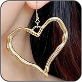 Chunky Gold Big Heart Drop Earrings for Women Large Hollow Statement Heart Dangle Earrings Silver Sweet Love Dangling Earrings Jewelry Accessories