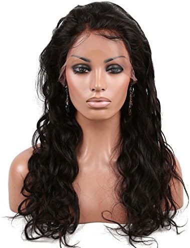 VRwig Peruvian Virgin Human Hair Natural Big Wave Full Lace Front Wigs Unprocessed Black Color (16",Full Lace Wig)