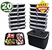 Meal Prep Containers 3 Compartment [20 Pack], w/Bonus Lunch Bag, BPA Free, Freezer, Microwave, Upper Dishwasher Safe, Reusable Bento Boxes, Lunch Boxes, Lunch Containers(32 oz)