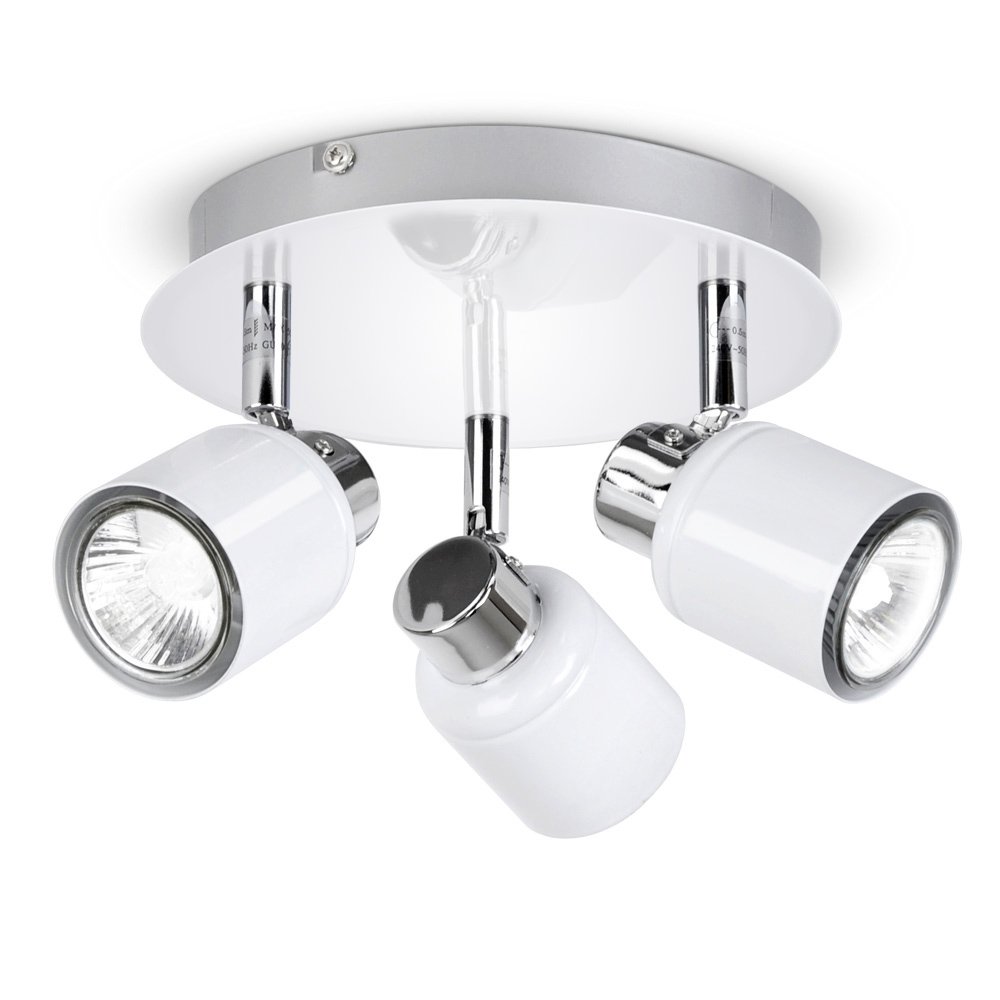 MiniSun | Modern Gloss White Adjustable 3 Way Round Plate Ceiling Spotlight | Ceiling Spots, Home Décor & Improvement Essential | Mains Wired