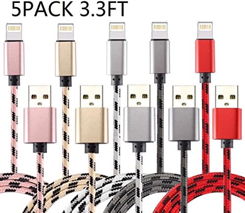 iphone cable Lightning Cable,5Pack 3.3FT Nylon Braided iPhone charger USB Cord Charging Cable for iPhone 5/5S/5C/SE 6/6S 6 Plus/6S Plus 7/7 Plus, iPad mini/Air/Pro iPod touch/nano 7