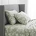 Amazon Brand – Pinzon 170-Gram Flannel Cotton Bed Sheet Set, Queen, Floral Sage Green