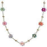 Daisy flower necklace for Women Cute Flower Necklace Exquisite Colorful Gemstones Pearl Daisy Necklace Fashion Jewelry for Women