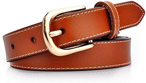 Womens Belts, Lehosek Genuine Leather Dress Belts for Jeans, Gold Buckle Belt for Ladies (Brown, for waistline 33"-36")