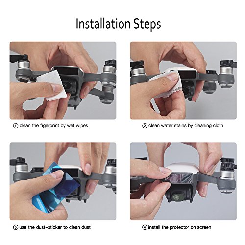 O'woda 4pcs/set Glass Fiber Film Anti-scratch Protector: 2pcs Camera Lens Glass Film + 2pcs Drone Body Screen Film Protective with Storage Box for DJI SPARK