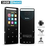 Grtdhx 16GB Bluetooth MP3 Player with FM Radio/Voice Recorder, Lossless Sound, Metal Touch button, 1.8 Inch Color Screen, 50 Hours Playback, HD Sound Quality Earphone, with an Armband, Black