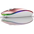Uiosmuph LED Wireless Mouse, G12 Slim Rechargeable Silent 2.4G Portable Optical Wireless Computer Mice with USB Receiver and Type C Adapter (Rose Gold)