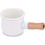YumCute Home Enamel Milk Pan, Mini Butter Warmer 4 Inch 550ml Enamelware Saucepan Pan Small Cookware with Wooden Handle, Perf