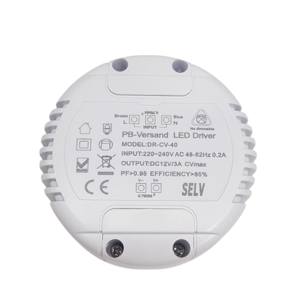 PB-Versand LED Transformer 12 V DC, 1-40 Watt, Round, Non-dimmable, CE, 0.2 Amps, 50 Hz, 80 g