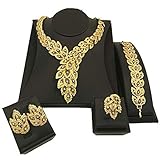 FAUOI Womens Luxury Africa Dubai 18k Gold Plated Jewelry Sets Wedding Rhinestone Crystal Bib Statement Necklace Earrings Set for Brides Party Prom