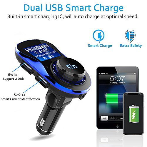 Bluetooth FM Transmitter, Comsoon [180°Rotation] Wireless Radio Adapter Car Kit with 5V/2.1A & 1A Smart IC Dual USB Car Charger, 1.40 Inch LCD Display, TF Card Slot, U Disk, AUX Input/Output (Black) - Thumbnail 3