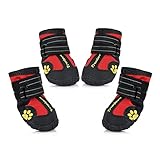 Petacc Dog Boots Water Resistant Dog Shoes and Protect Paws with Soft Nonslip Soles 4 Pcs in Size 6Red