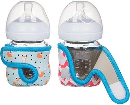 4 oz Miracle Bean Neoprene Baby Bottle Sleeves (Set of 2) – Adjustable Sleeves. Glass Bottles – Improved Heat/Cold Retention – Moisture Wicking, Non-Slip Grip – Fox and Elephant Designs