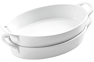 Bruntmor 10" x 6" Oval Ceramic Deep Dish Pie Pan Set of 2, Cute Ceramic Pie Pan, Ceramic Pie Plate For Baking, Ceramic Pie Baking Dish for Dinner- White