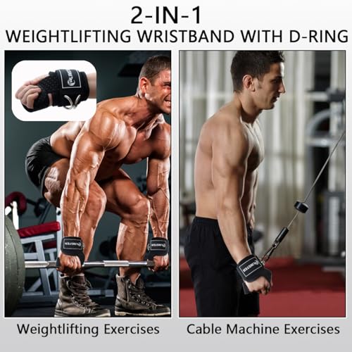 LINSTER Lifting Straps Strength Training with D-Rings, Robust Thick Comfortable Gym Lifting Straps with Neoprene Padded, Non-Slip 2-in-1 Lifting Straps for Weightlifting and Pulley Machine