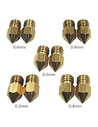 Enomaker   Boquilla para impresora 3D M6 MK8, cabezal de impresión extrusor de latón de 0.069 in, filamento para CR10S Ender 3 S4 S5 Makerbot (10 unidades con cinco tamaños diferentes)