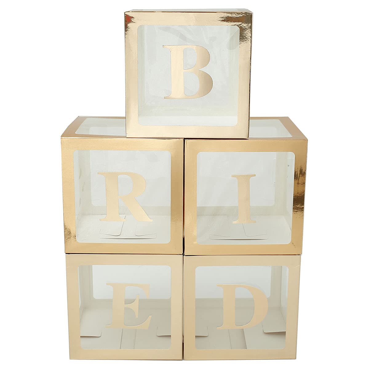 Ghopy Rose Gold BRIDE Bal BRIDE Balloon Boxes Set,Bridal Shower Decorations Balloon Box Transparent Block Boxes with Letters and Sticker for Wedding Anniversary Bachelorette Party Decoration(Golden)