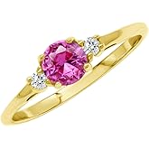 Silvershake Petite Design Round Shape Gemstone Birthstone White Gold Plated or Yellow Gold Plated 925 Sterling Silver Solitaire Promise or Engagement Ring Jewelry for Women