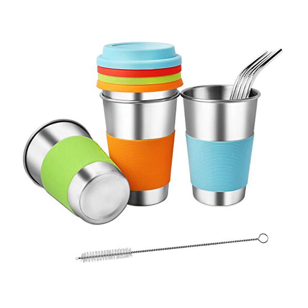 Stainless Steel Cups tumbler,RELEE Drinking Cups straw with Silicone