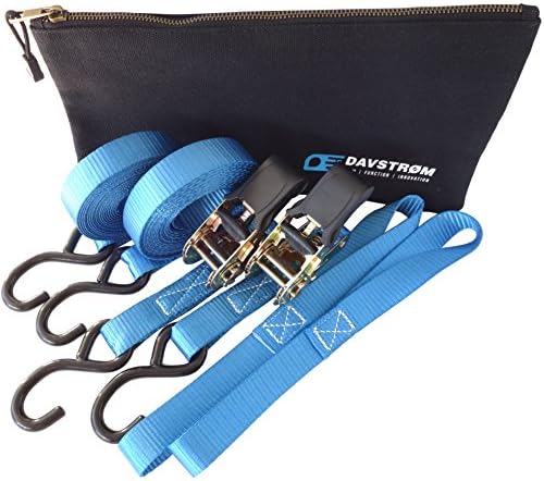 Tie Down Straps Ratchet Straps - Extreme 733lb Load Cap - 2200lb Break Strength. Davstrom Pro-Pack 2x15ft + Soft Loops + Bonus Tool Bag. Heavy Duty for Motorbike Kayak Camping Moving. Great Gift