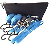 Tie Down Straps Ratchet Straps - Extreme 733lb Load Cap - 2200lb Break Strength. Davstrom Pro-Pack 2x15ft + Soft Loops + Bonus Tool Bag. Heavy Duty for Motorbike Kayak Camping Moving. Great Gift