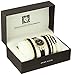 Anne Klein Women's AK/2684BKST Diamond-Accented Gold-Tone and Black Leather Strap Watch and Bangle Set