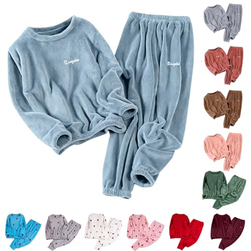 tacniseyw Womens Pyjamas Set Fluffy Fleece Pyjamas Winter Warm Loungewear Soft Cozy Nightwear Ladies 2 Piece Pjs Sets Soft Comfy Christmas Pajamas Long Sleeve Tops And Pants Sleepwear Plus Size